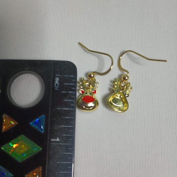 Cute Little Red Nosed Reindeer Earrings - Picture 3 of 3